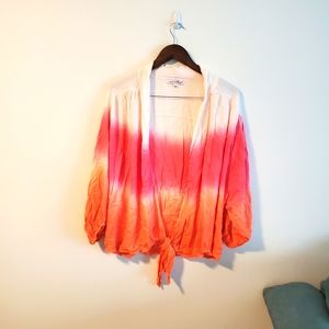 Young fabulous & broke dip dye lightweight cardigan pink orange size medium
